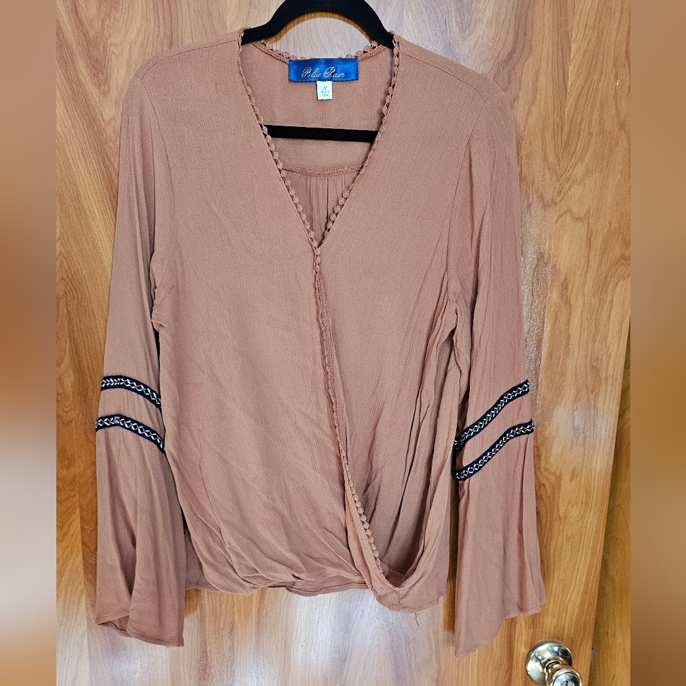 Blue Rain Brown Blouse with Black Accents